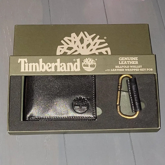 Timberland Men's Black Leather Wallet and Carabiner Gift Set Apparel Acc… - Picture 1 of 8